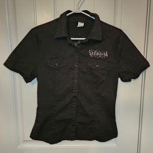 Lucky Brand Women’s Black Button-Down Short Sleeve Shirt